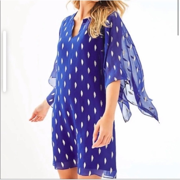 Lilly‎ Pulitzer Shalynn Silk Blue Caftan Dress 8 - Picture 1 of 12